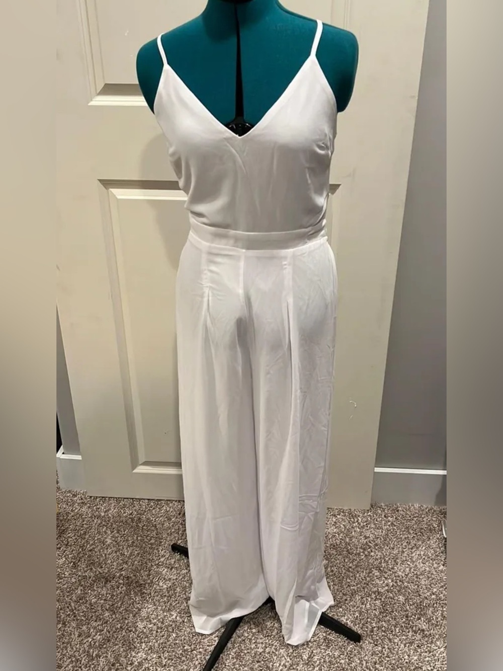 White Wide-Leg Jumpsuit with Spaghetti Straps